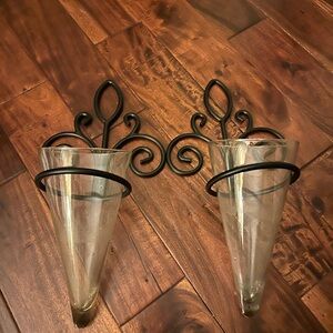Black Metal and Glass Wall Sconces